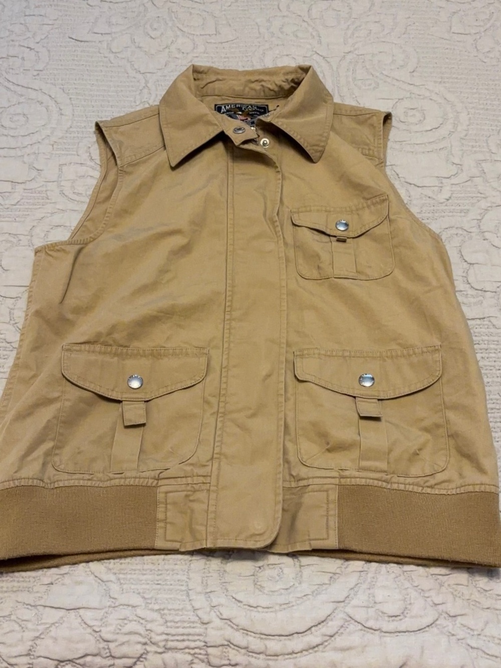 American Living Tan Multi-Pocket‎ Cargo Vest Full Zip Sz Medium